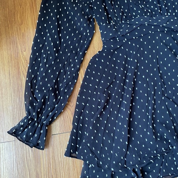 THIRTY/THIRTY LA Womens Fit & Flare Mini Long Sleeve Polka Dot Black Dress - Picture 3 of 10